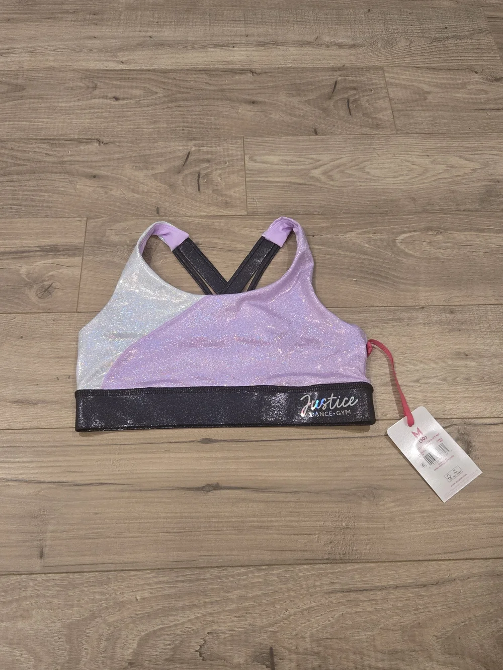 NWT Justice Girls Metallic Colorblock Sports Bra & Shorts 2PC Set Gym Dance M 10